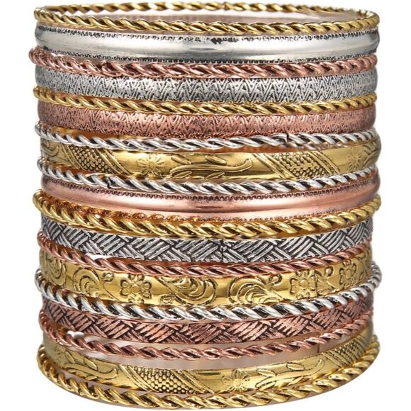 Chic 19-Pc Gold Bangle Bracelet Set for Women - Durable Bohemian Accessories - Picture 1 of 9